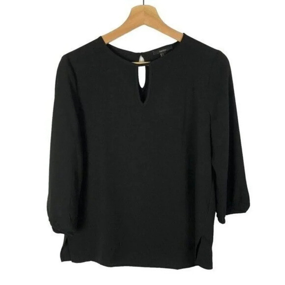 Forever 21 Black Keyhole Neck 3/4 Long Sleeve Blouse S - Picture 1 of 3